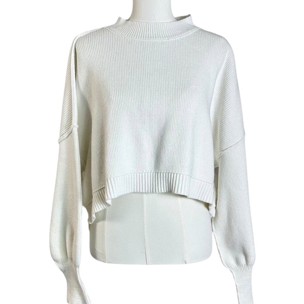 Free People Easy Street Crop Pullover Sweater in White Size Large Preppy Fall - Picture 11 of 16